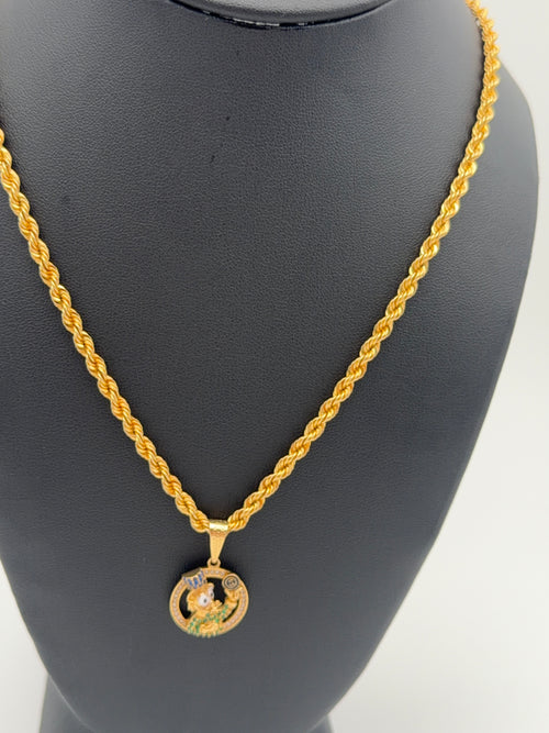 Cadena tejido soga en oro 18K + dije estilo lujo 💰 – 60cm